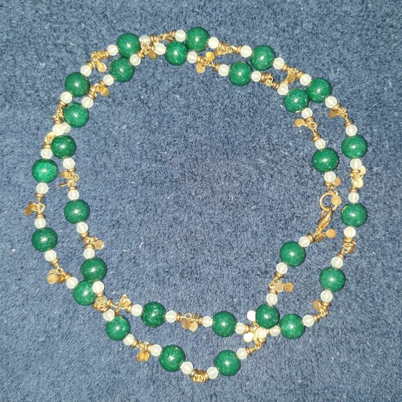 ✨ Vintage Aventurine & Milky Quartz Gold Tone Necklace – Boho Natural Aventurine - Picture 5 of 12